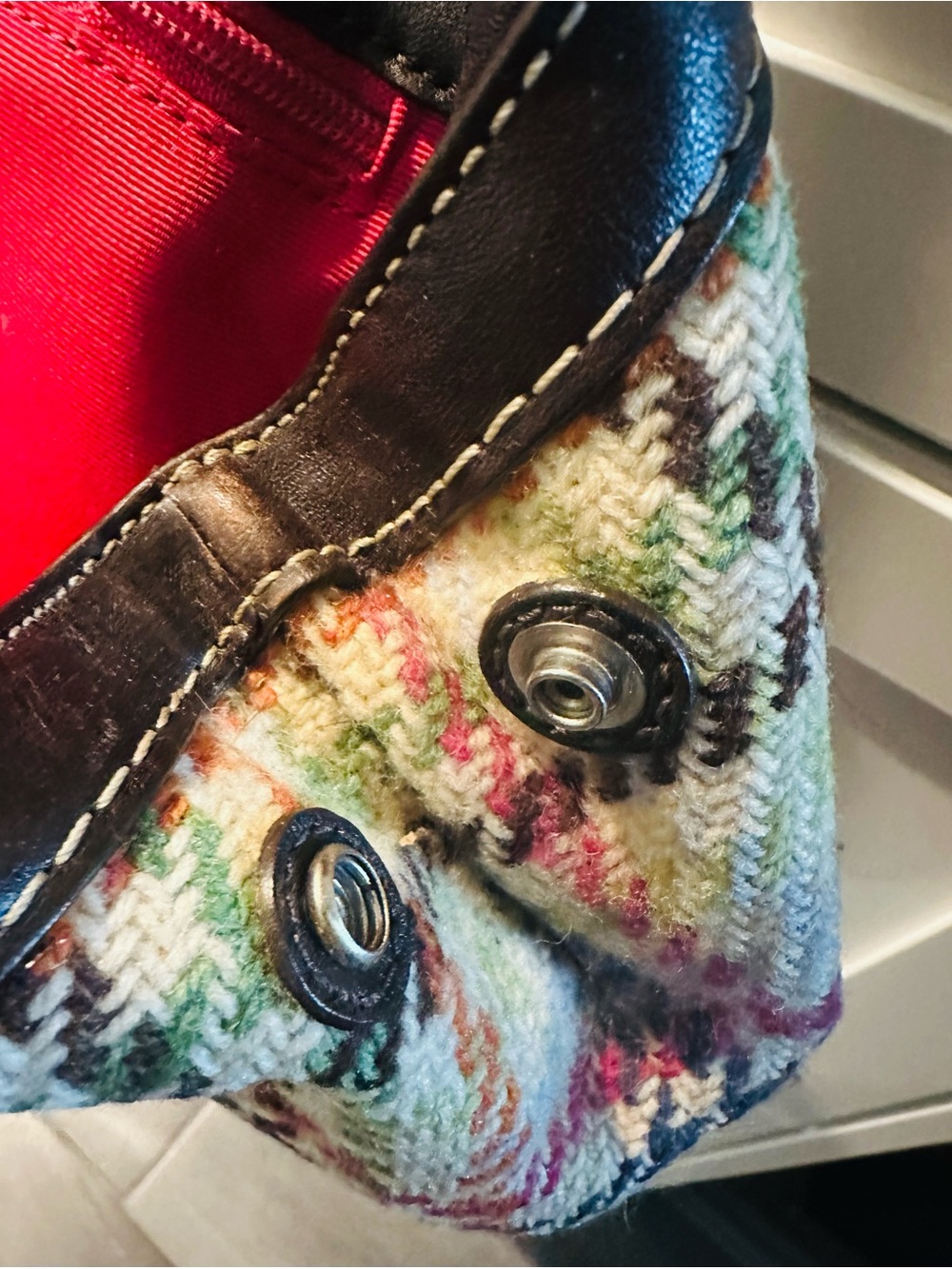 Coach Multicolor Plaid Shoulder Bag with Dark Brown Leather Trim - Picture 9 of 9